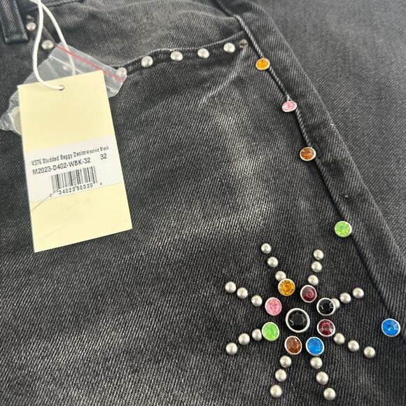 MNML Men's Washed Black V376 Studded Baggy Denim Jeans Size 32 - Picture 7 of 10